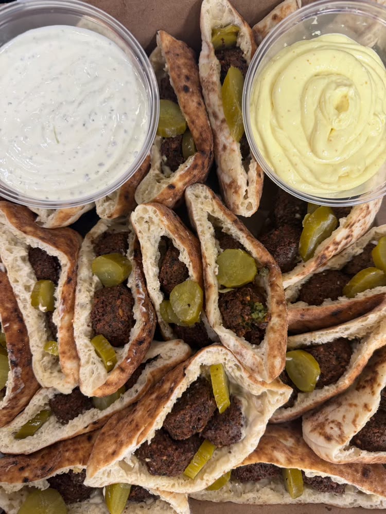 Falafel pita platter with house dips